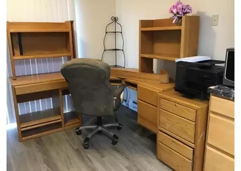 6 piece Solid Oak Computer Desk plus chair
